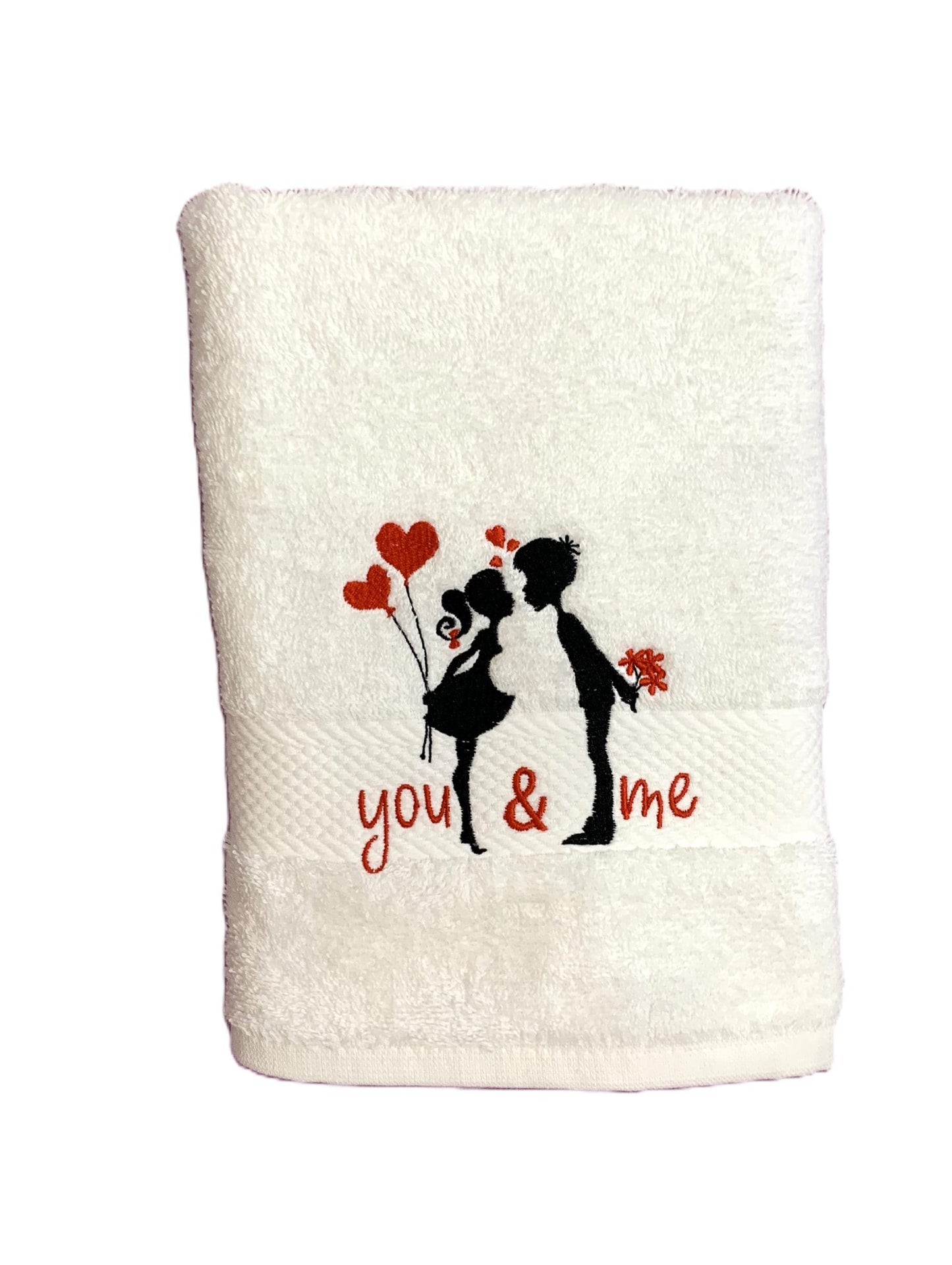 Handtuch weiß mit Spruch oder mit Namen bestickt, perfektes Geschenk zum Valentinstag 50x100 cm 100% Baumwolle Öko-Tex Standard 100