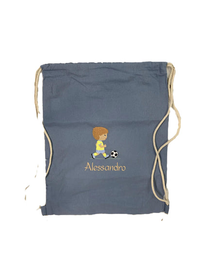 Personalisierter Turnbeutel "Fußball" Name wählbar, bestickt, Geschenk Einschulung Sportbeutel Kindergarten Sportrucksack  versch. Farben