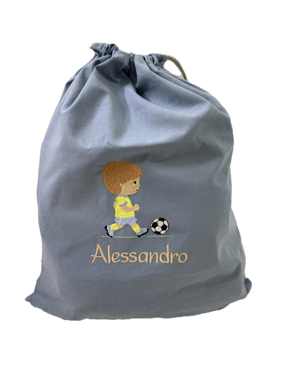 Personalisierter Turnbeutel "Fußball" Name wählbar, bestickt, Geschenk Einschulung Sportbeutel Kindergarten Sportrucksack  versch. Farben
