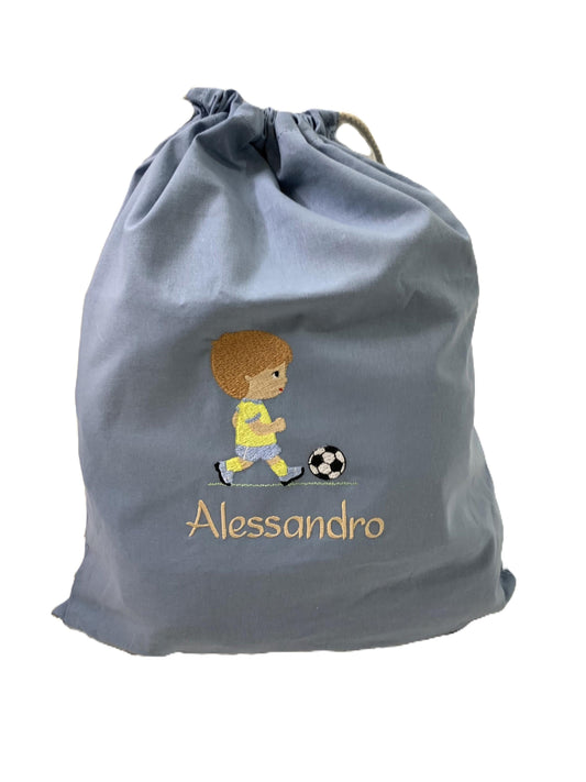 Personalisierter Turnbeutel "Fußball" Name wählbar, bestickt, Geschenk Einschulung Sportbeutel Kindergarten Sportrucksack  versch. Farben