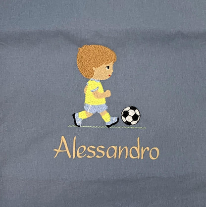 Personalisierter Turnbeutel "Fußball" Name wählbar, bestickt, Geschenk Einschulung Sportbeutel Kindergarten Sportrucksack  versch. Farben