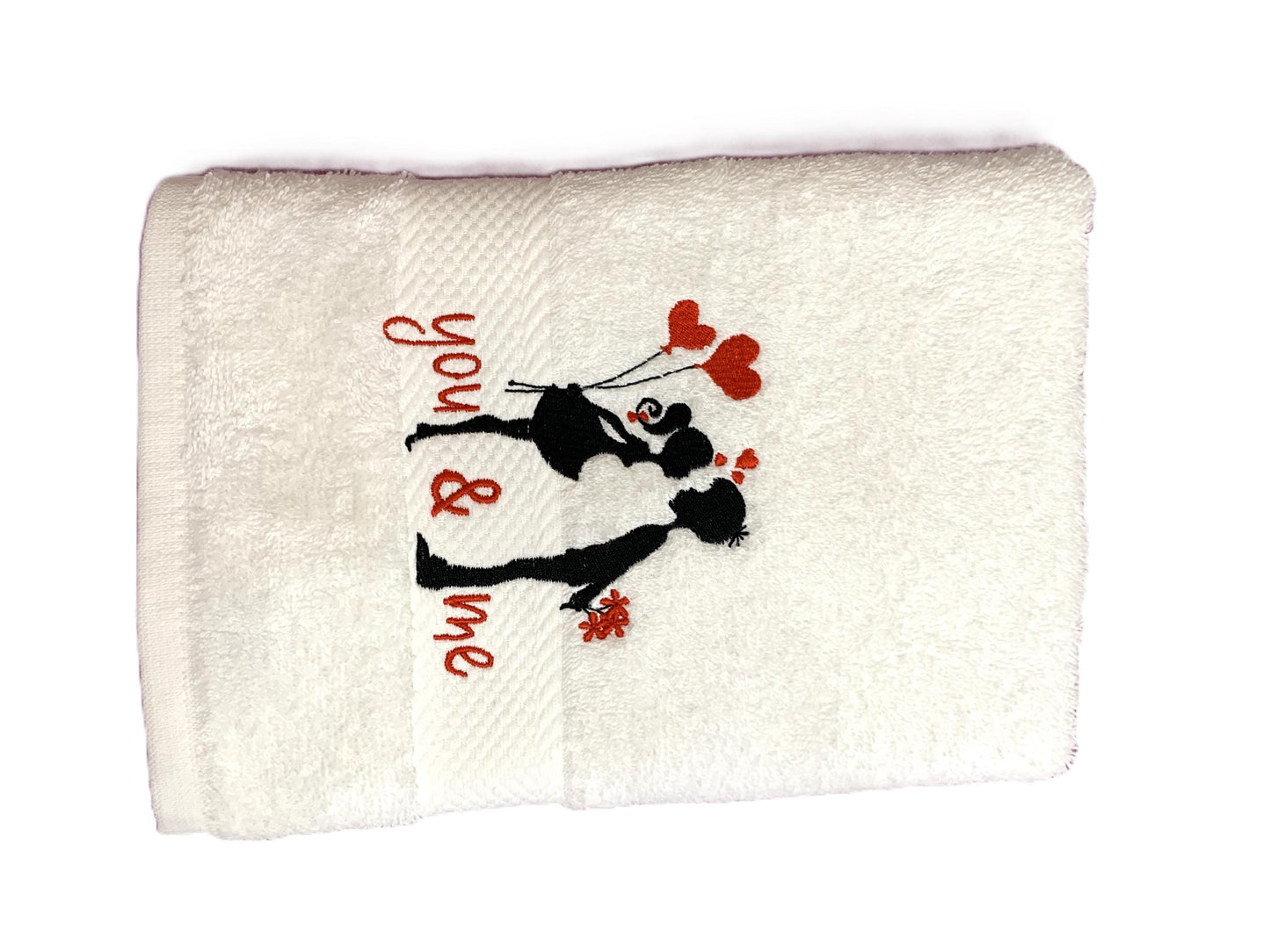 Handtuch weiß mit Spruch oder mit Namen bestickt, perfektes Geschenk zum Valentinstag 50x100 cm 100% Baumwolle Öko-Tex Standard 100