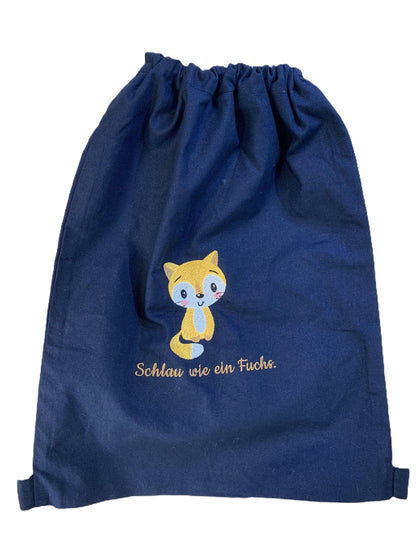 Personalisierter Turnbeutel "Fuchs" Name wählbar, bestickt, Geschenk Einschulung Sportbeutel Kindergarten Sportrucksack  versch. Farben