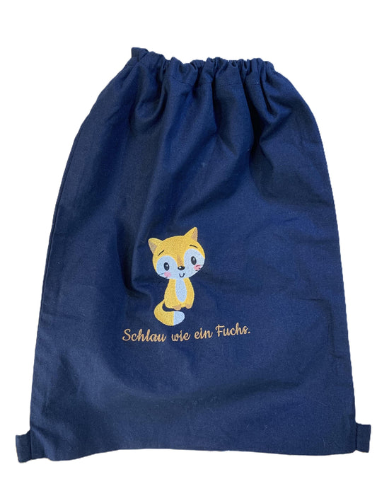 Personalisierter Turnbeutel "Fuchs" Name wählbar, bestickt, Geschenk Einschulung Sportbeutel Kindergarten Sportrucksack  versch. Farben