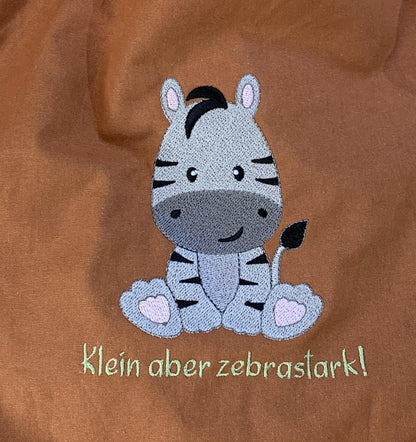 Personalisierter Turnbeutel "Zebra" Name wählbar, bestickt, Geschenk Einschulung Sportbeutel Kindergarten Sportrucksack  versch. Farben