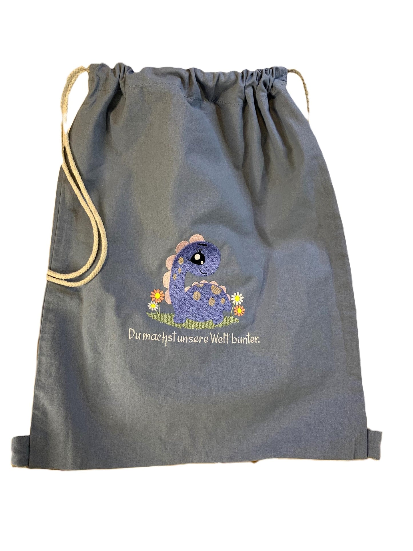 Personalisierter Turnbeutel "Dino" Name wählbar, bestickt, Geschenk Einschulung Sportbeutel Kindergarten Sportrucksack  versch. Farben