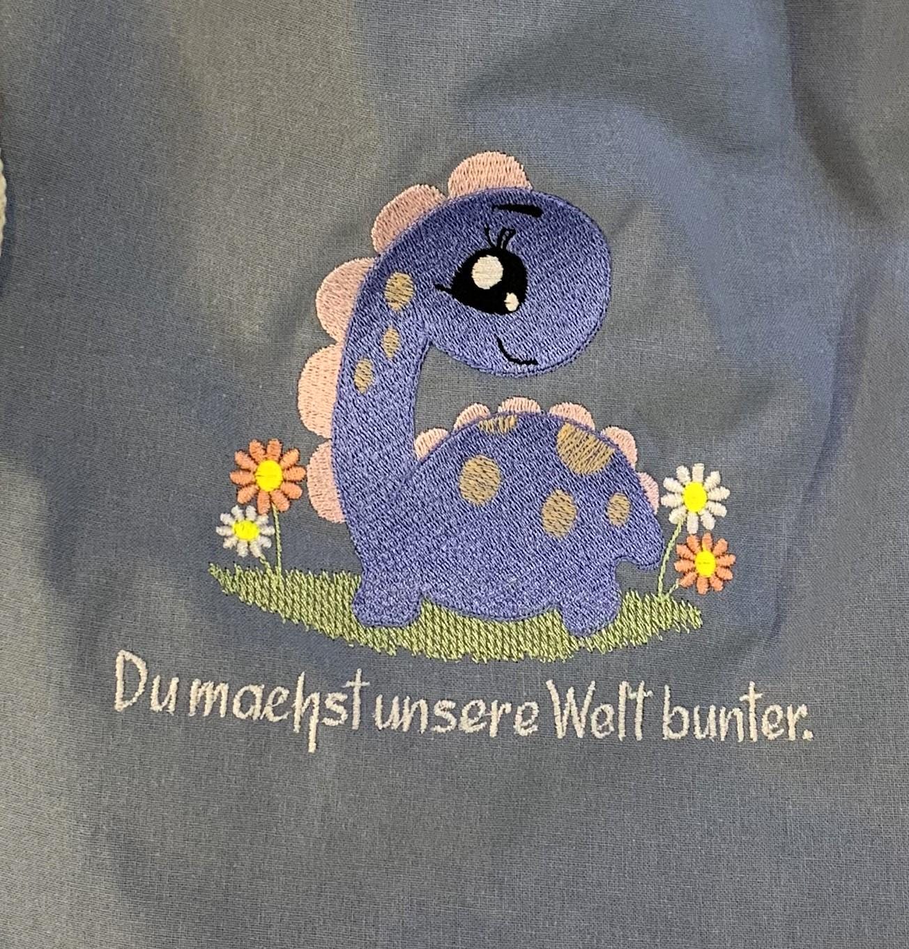 Personalisierter Turnbeutel "Dino" Name wählbar, bestickt, Geschenk Einschulung Sportbeutel Kindergarten Sportrucksack  versch. Farben