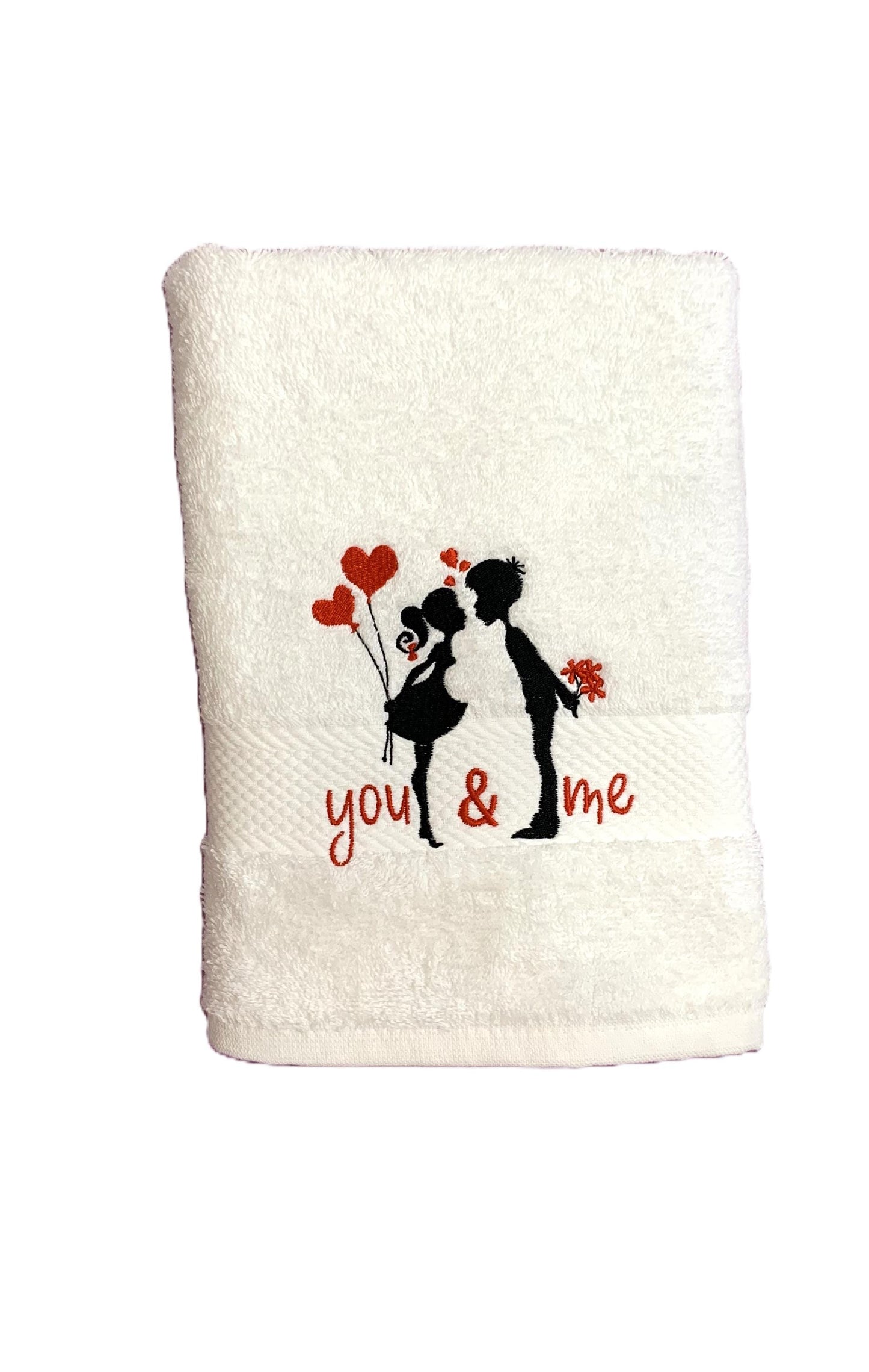 Handtuch weiß mit Spruch oder mit Namen bestickt, perfektes Geschenk zum Valentinstag 50x100 cm 100% Baumwolle Öko-Tex Standard 100