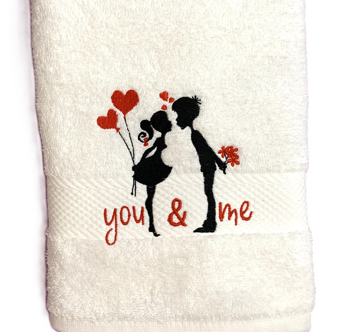 Handtuch weiß mit Spruch oder mit Namen bestickt, perfektes Geschenk zum Valentinstag 50x100 cm 100% Baumwolle Öko-Tex Standard 100