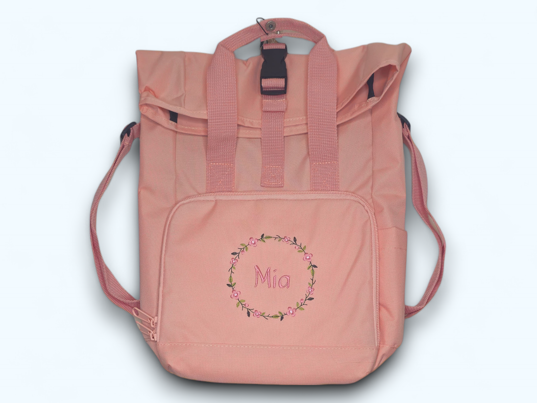 Rucksack "Blumenring" Personalisierter Name, Farbe wählbar